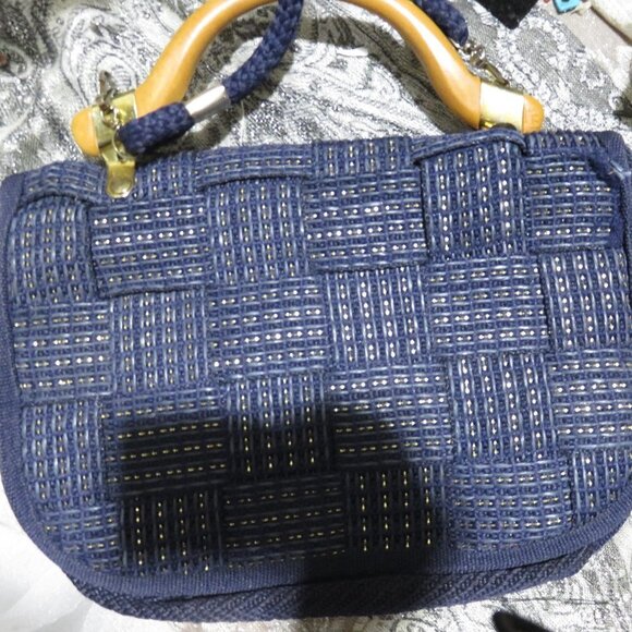 BOGO Palazzo Vecchio Firenze in Italian navy woven rafia wood handle crossbody - Picture 4 of 15